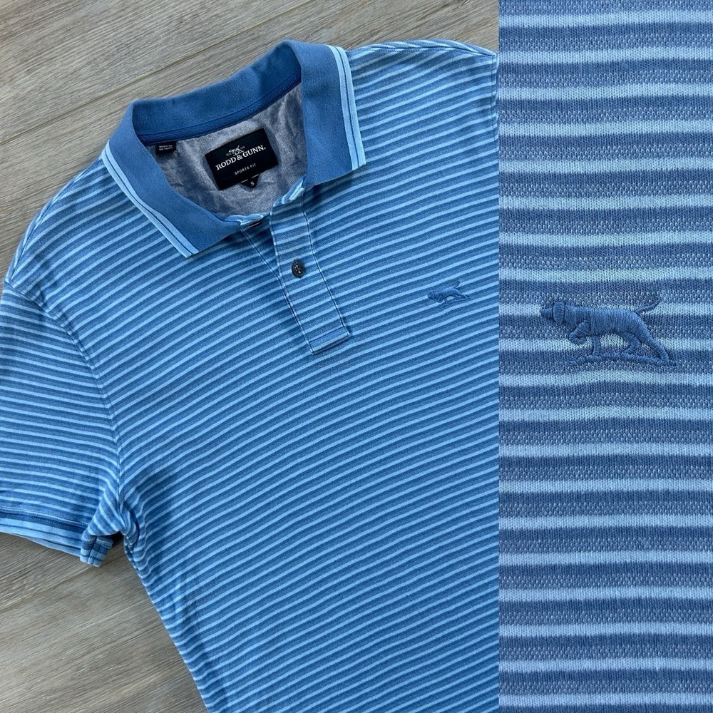 Rodd & Gunn Mens Small Blue Stripe Sports Fit Polo Embroidered Logo Cotton
